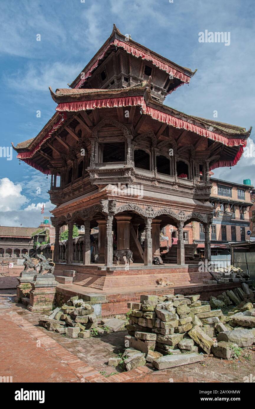 Detail eines Tempels auf dem Durbar Platz in Bhaktapur Nepal, der von der UNESCO zum Weltkulturerbe ernannt wurde Stockfoto