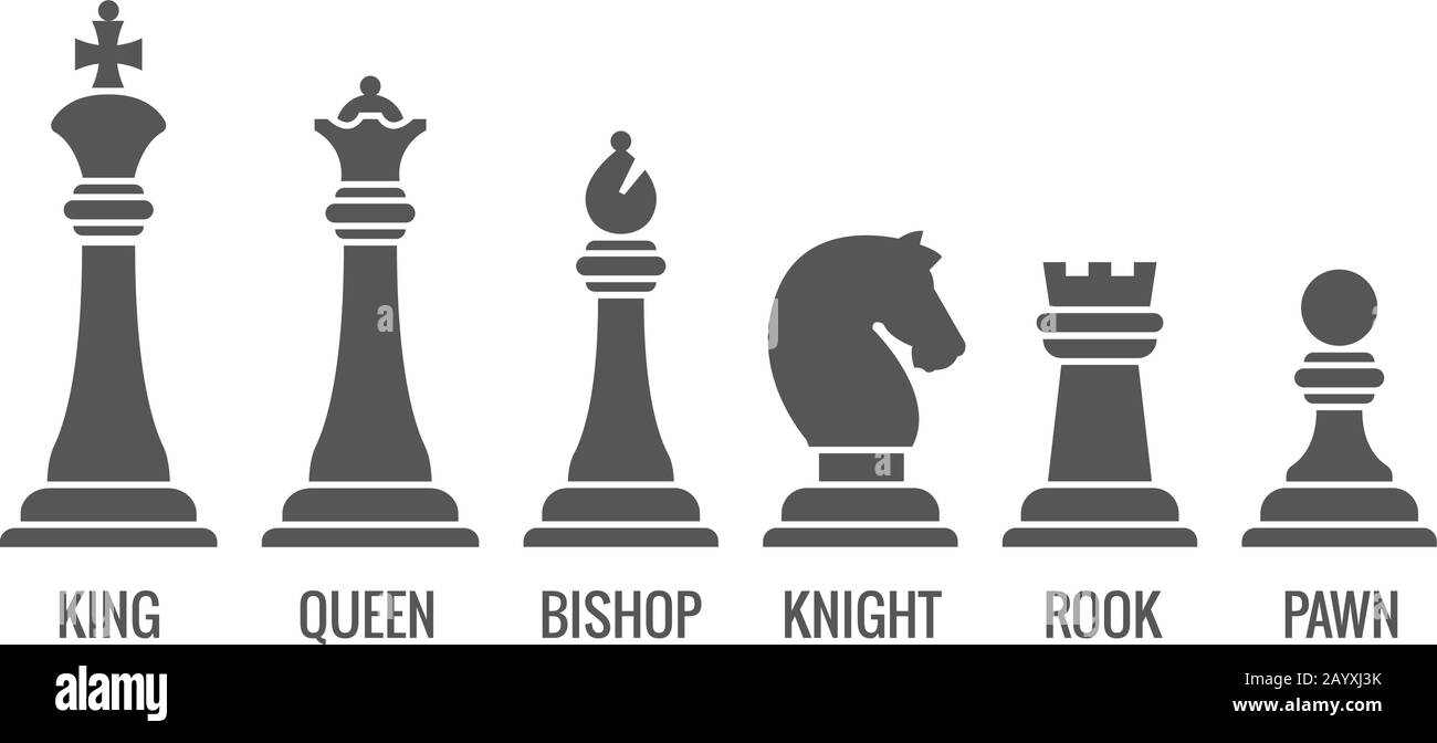 Genannter Schachstück-Vektor. Ikonen Set aus Schachfiguren Königin und König, Illustration Rook Pawn und Ritter für Schach Stock Vektor