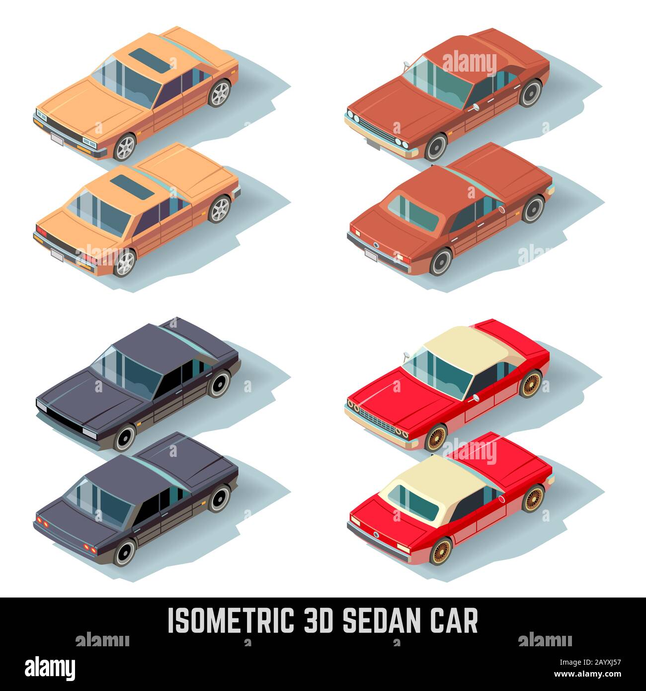 Isometrische 3D-Limousine, City-Transport-Vektorsymbole. Transportwagen für den Verkehr, Auto Auto Set Isometric Icon Illustration Stock Vektor