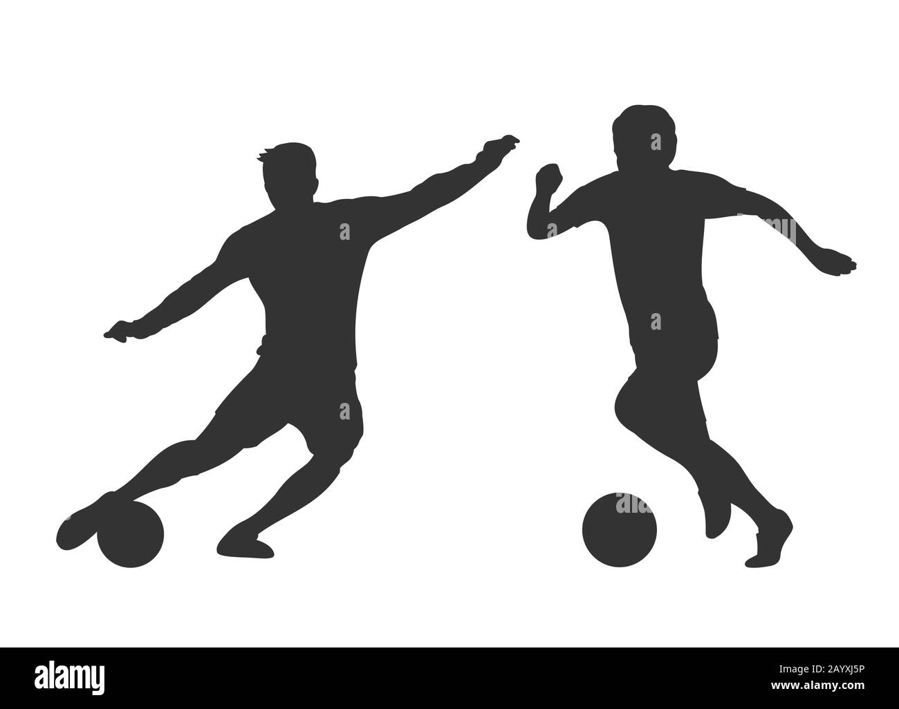 Silhouetten der Fußballspieler isoliert über Weiß. Aktivitätsmann spielt auf Fußball. Vektorgrafiken Stock Vektor