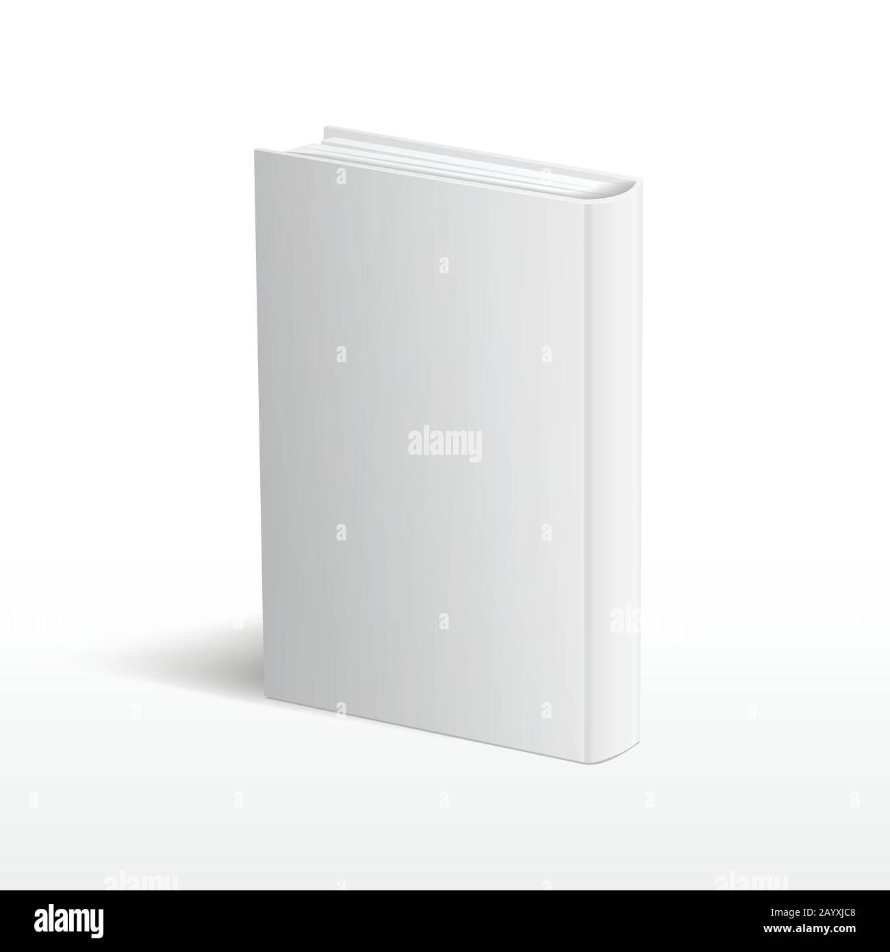 Leerer vertikaler weißer Bucheinband, der auf dem Ansichtsvektor der Tischperspektive steht. Vorlage für Hardcover-Buch Stock Vektor
