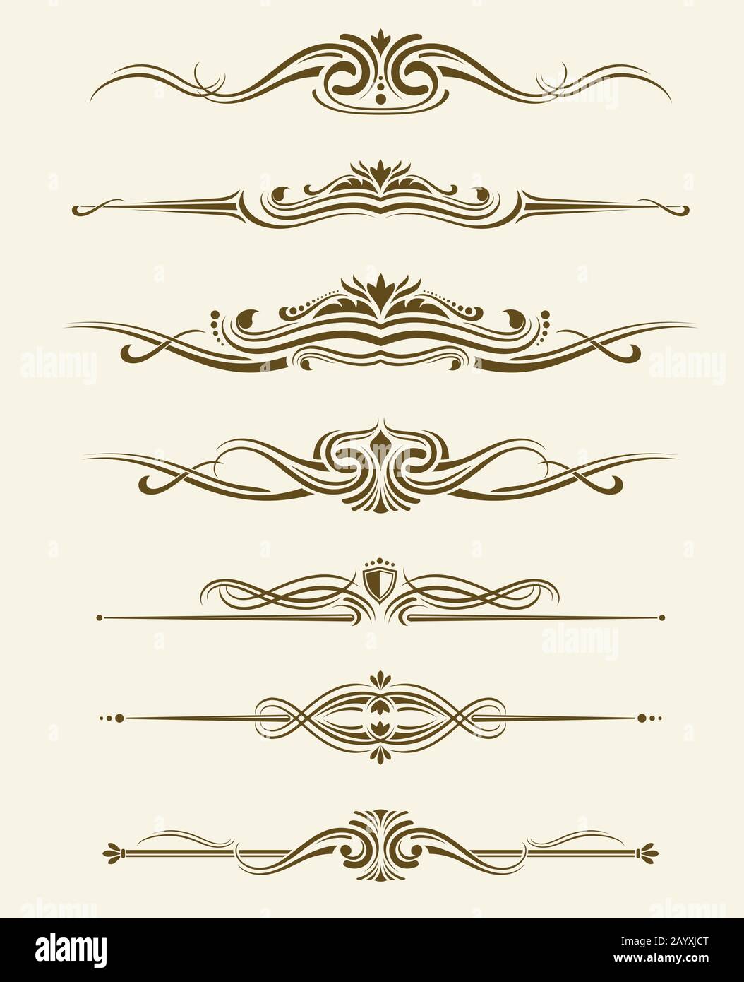 Retro blüht Seitentrenner, dekorative Zierrahmen. Kalligraphische Vektorelemente. Teiler kalligraphisches Element und Illustrationssatz des klassischen Retro-Teilers Stock Vektor