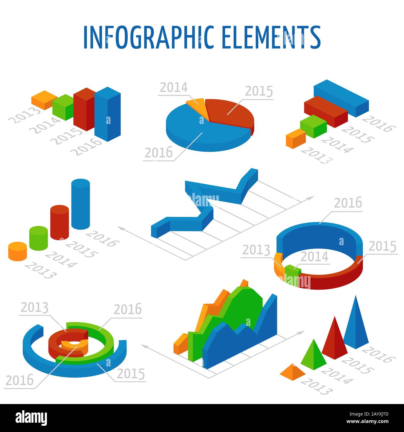 Isometrische 3D-Vektordiagramme für Infografiken festgelegt. Geschäftsdiagramm und Diagramm für Bericht, Abbildung Kreisdiagramm für Darstellung von Präsentationsdaten Stock Vektor