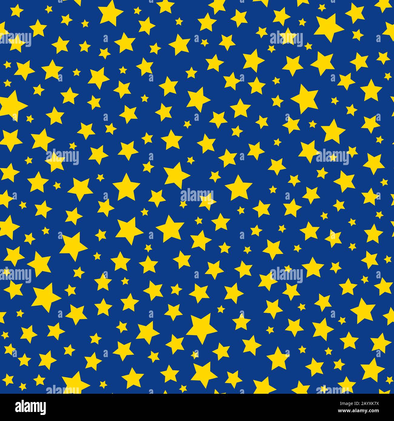 Goldene Sterne blauer Himmel nahtloser Mustervektor. Hintergrunddarstellung des Nachthimmels Stock Vektor