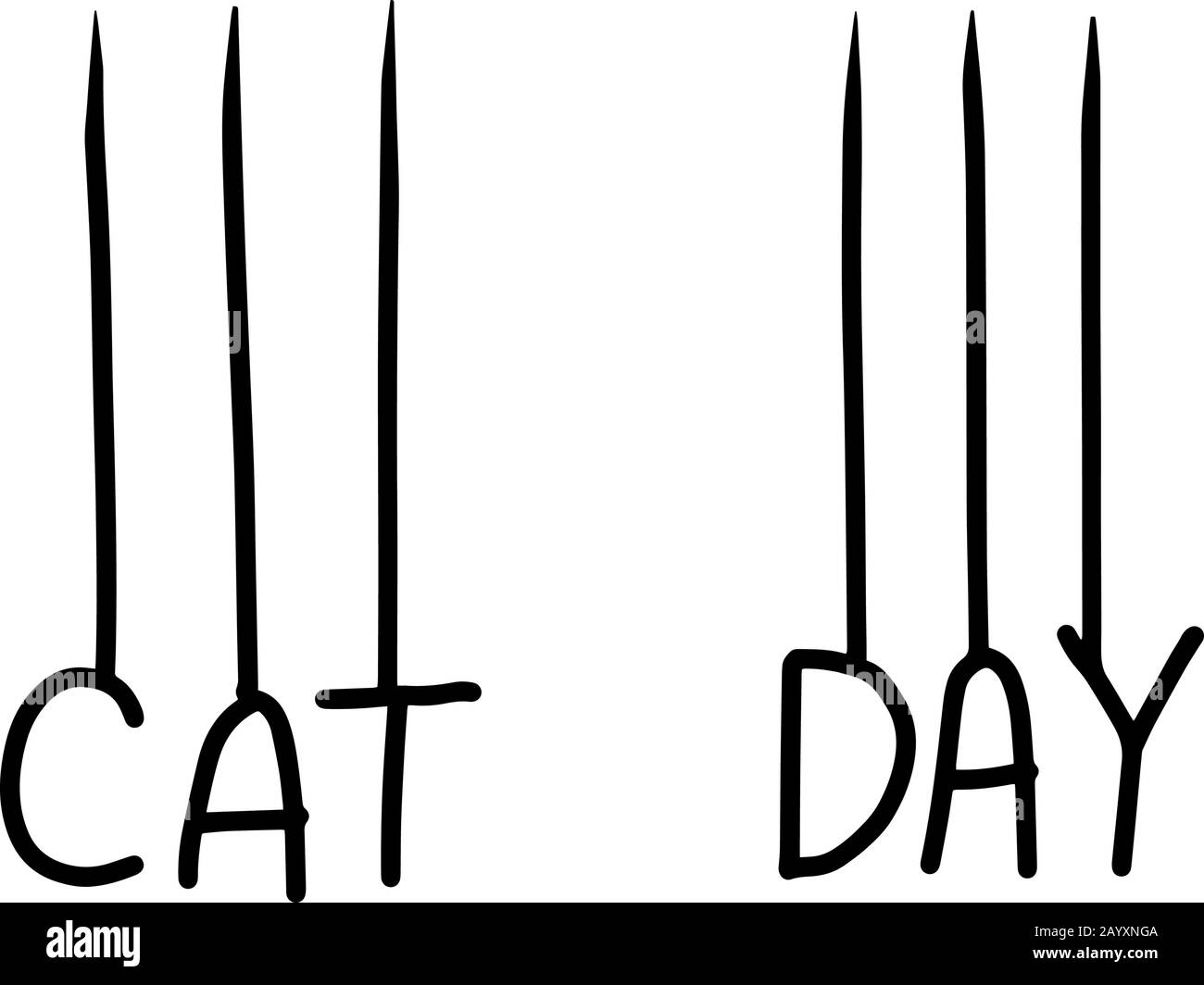 Handgezeichneter Schriftzug "CAT Day" isoliert auf weißem Hintergrund. Abbildung der Vektorkonturen. Perfektes Design für die Begrüßung von Kartenscratch. Stock Vektor