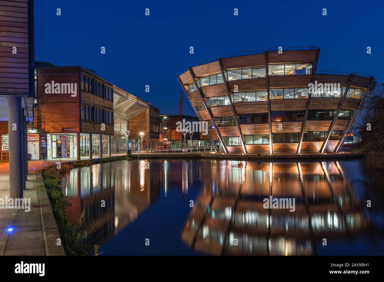 Nottingham, England 25/02/2020: The modern Purpose - Built Buildings of the Jubilee Campus, Nottingham University, Stockfoto