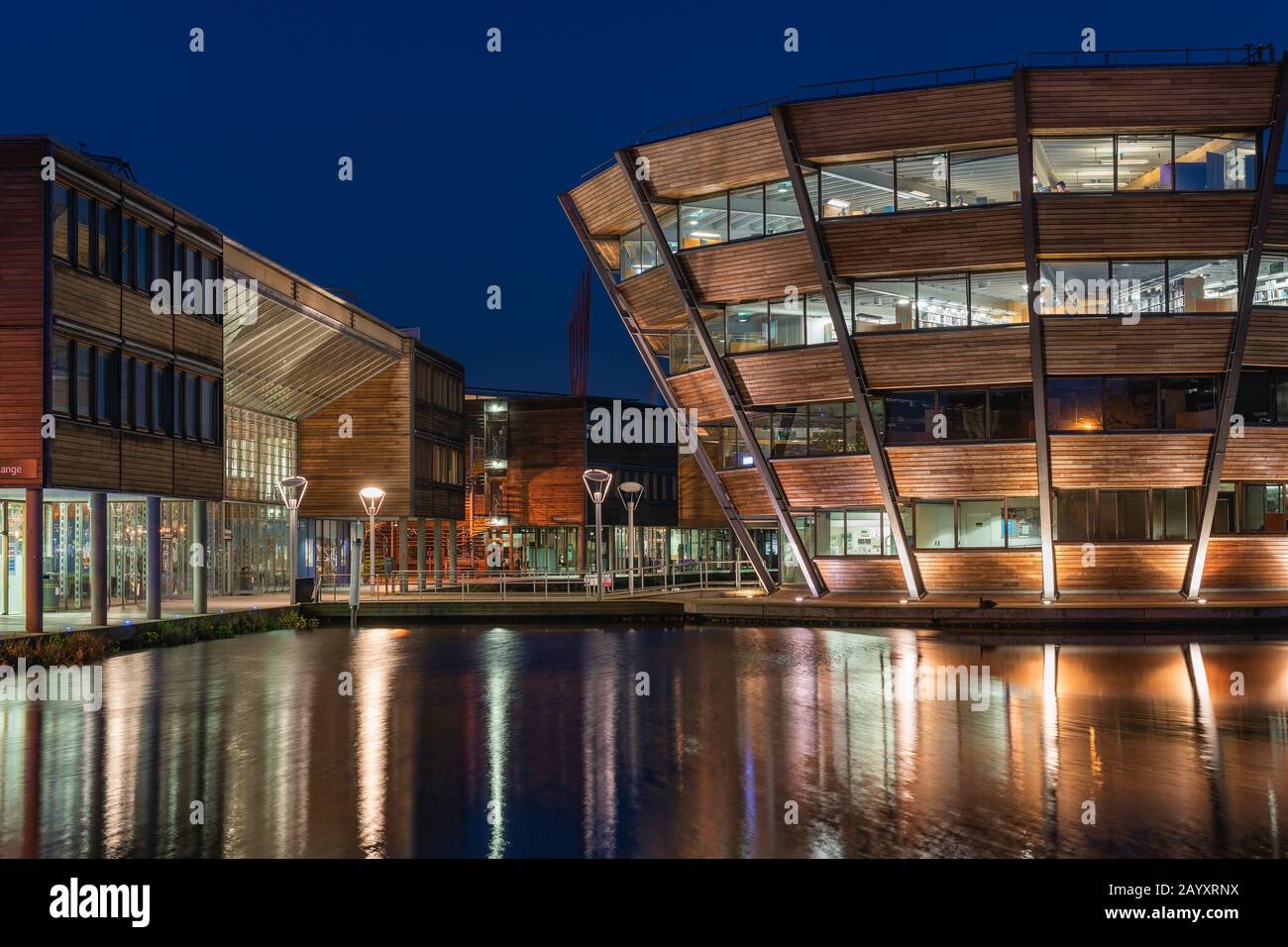 Nottingham, England 25/02/2020: The modern Purpose - Built Buildings of the Jubilee Campus, Nottingham University, Stockfoto