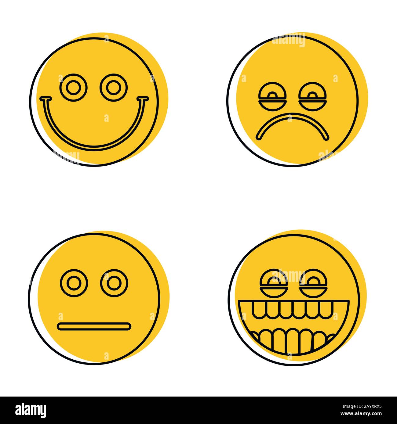Emoji, Emoticons Symbole im Linienstil isoliert auf weißem Hintergrund. Vektorgrafiken Stock Vektor
