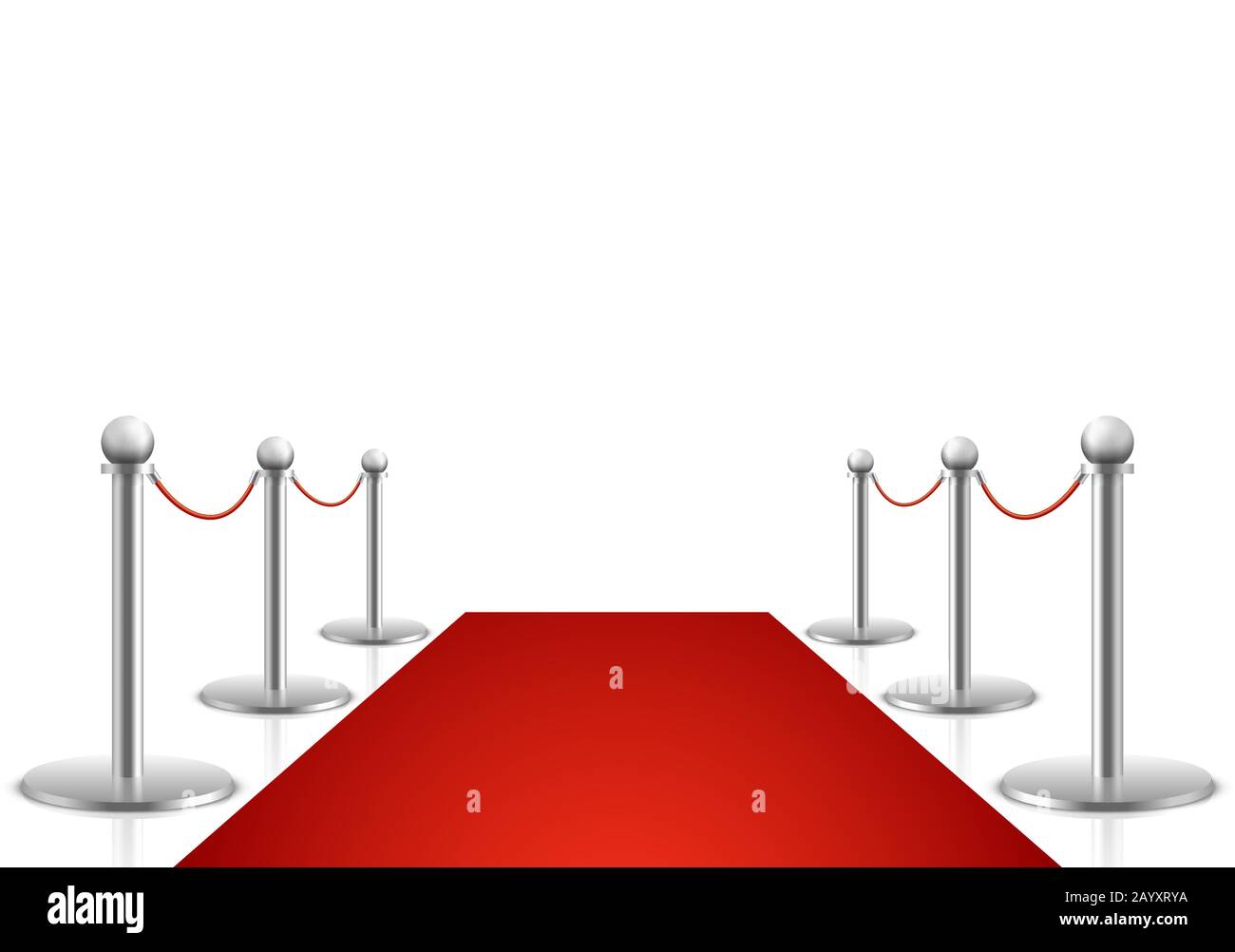 Vektorgrafiken mit rotem Teppich. Auszeichnungen zeigen Hintergrund mit Teppichpfad, Eingang zur Eventpremiere auf rotem Teppich Stock Vektor