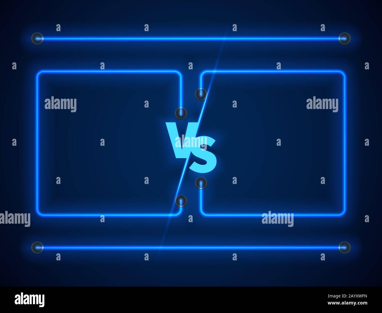 Im Gegensatz zu einem Bildschirm mit blauen Neon-Rahmen und vs. Buchstaben. Wettkampf vs. Spiel, Kampfkampf vs. Sport. Vektor-Darstellung des Lagerbestands Stock Vektor