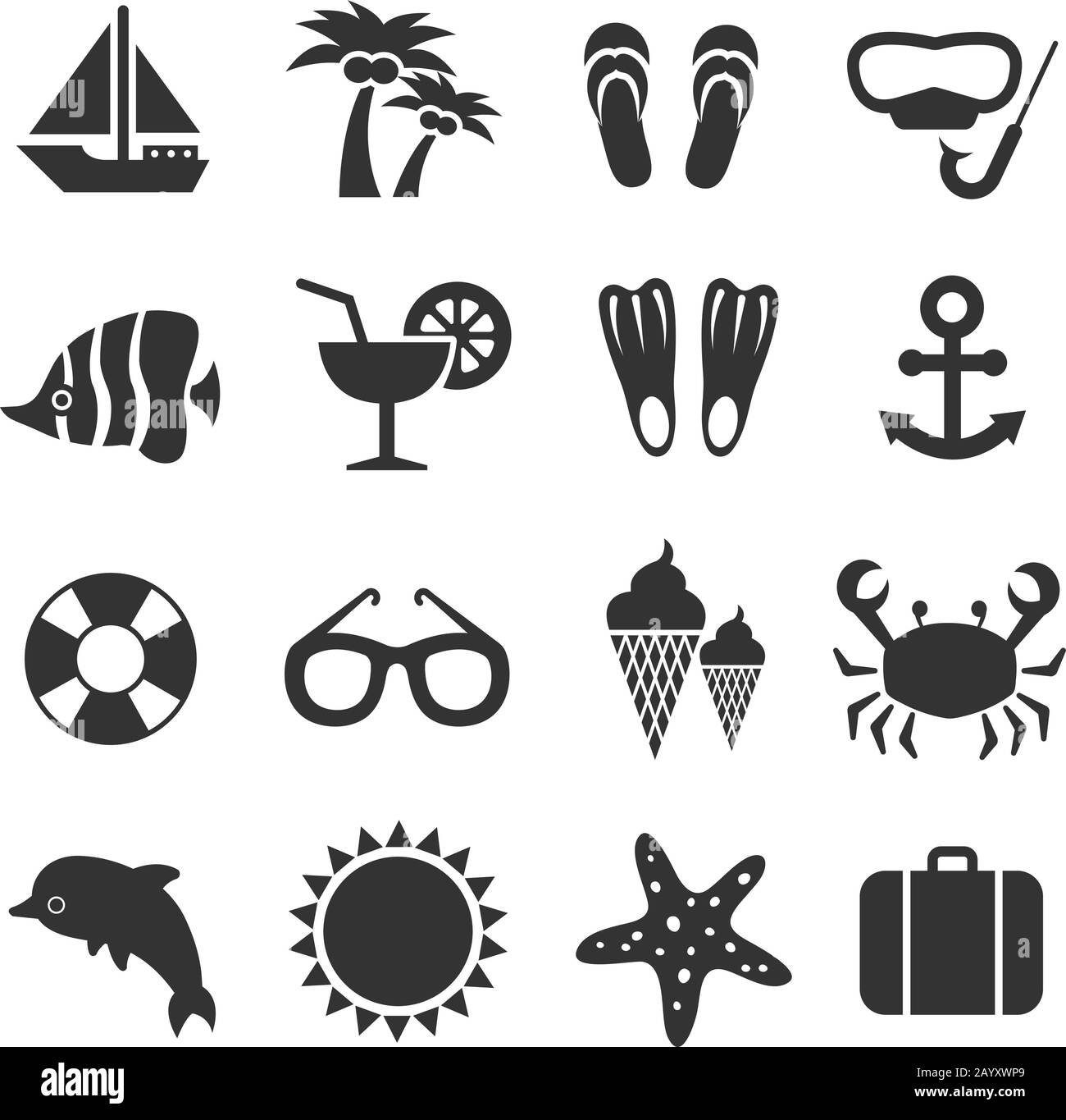 Sommerurlaub, Strand entspannen Vektor-Ikonen. Sommer Meer Reiseschilder Stock Vektor