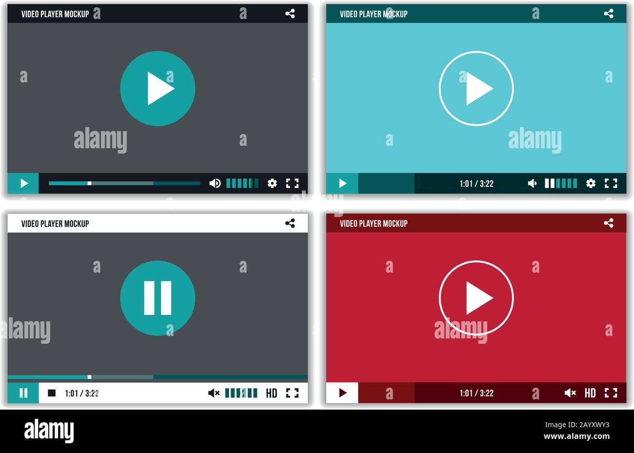 Video-Player-Schnittstelle für Web- und mobile Apps. Vector Mockup ui-Vorlage. Screen Media Player für mobile App, Illustration Video Player für Musik und Film Stock Vektor