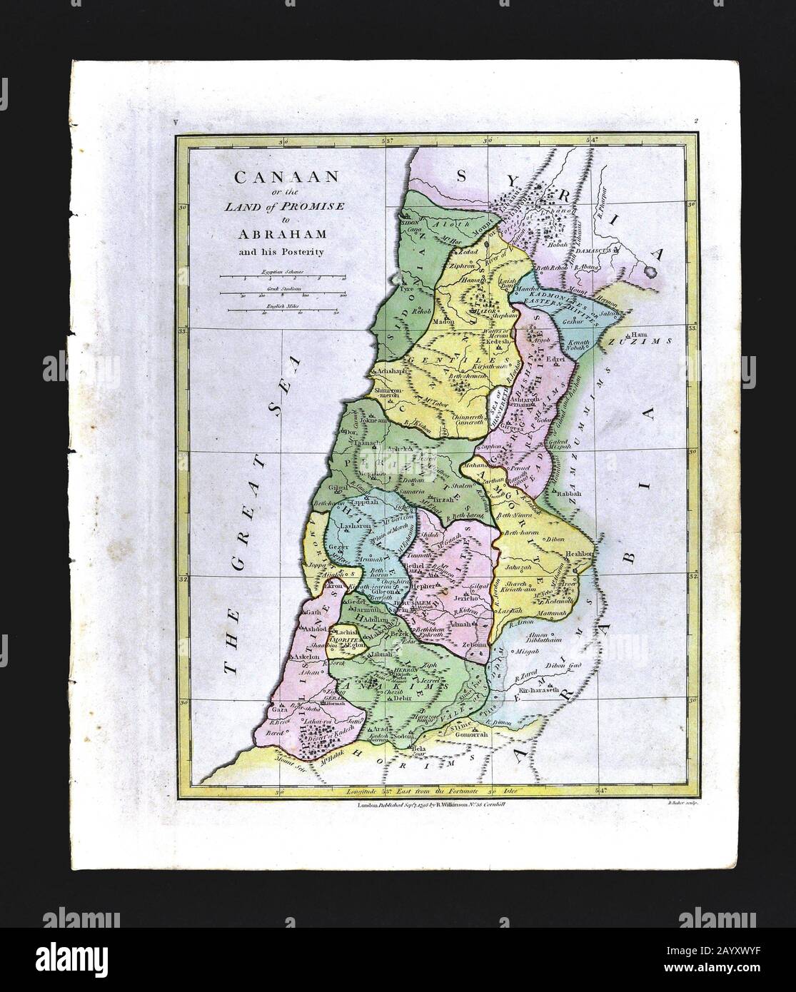 1808 Wilkinson Karte Canaan Promise Land Königreich Abraham Altes Testament Heiliges Land Palästina Jerusalem Stockfoto