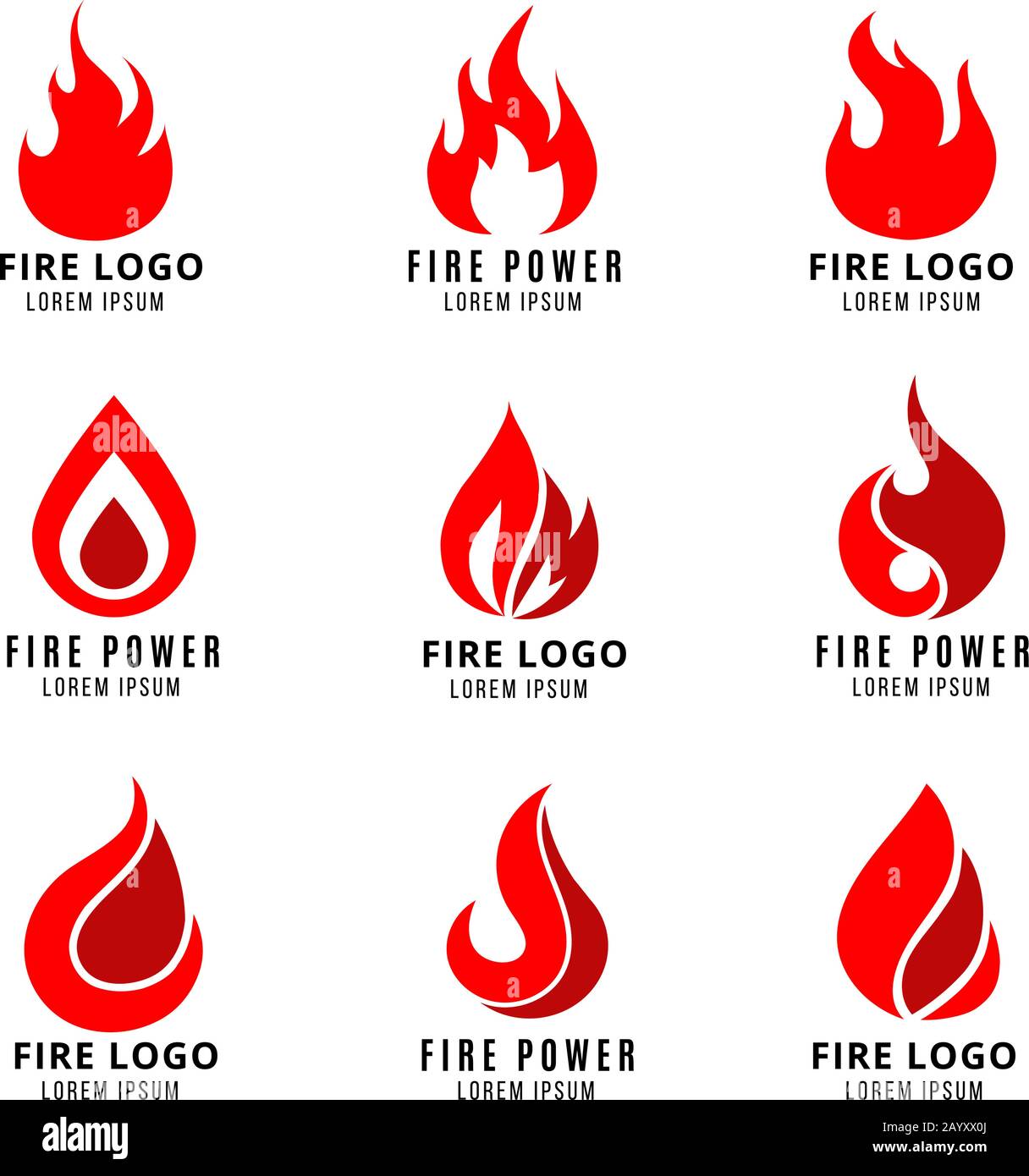 Vektorlogo mit Feuervektor-Symbolen. Abbildung mit dem Brandlogo und dem Flammenfeueremblem Stock Vektor