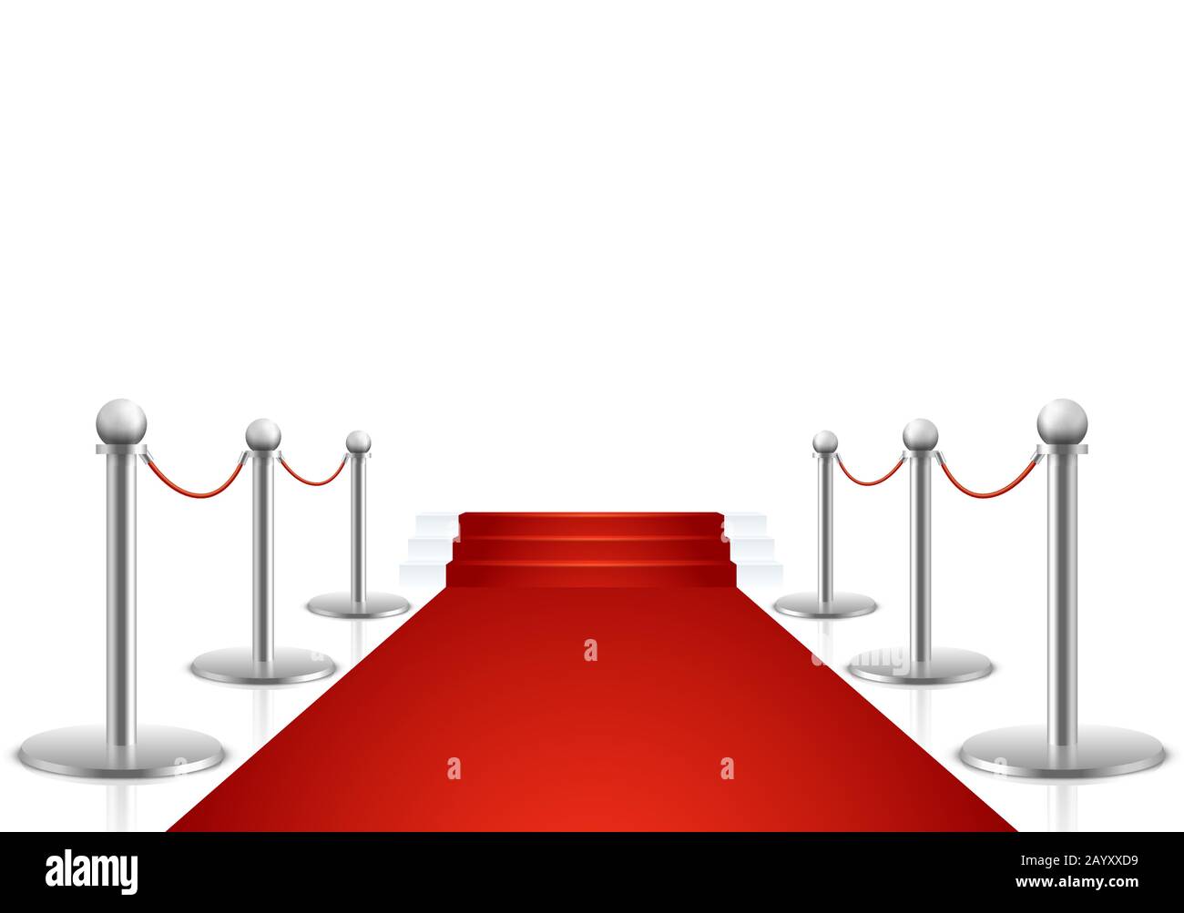 Roter Teppich mit Vektorgrafiken. Teppich für Veranstaltungen und luxuriöser roter carper mit Treppenaufgang Stock Vektor