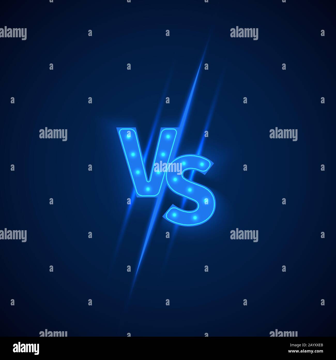 Logo Blue neon versus vs Buchstaben für Sport und Kampf. Battle vs übereinstimmen, spiel Konzept Vergleich Vector Illustration Stock Vektor