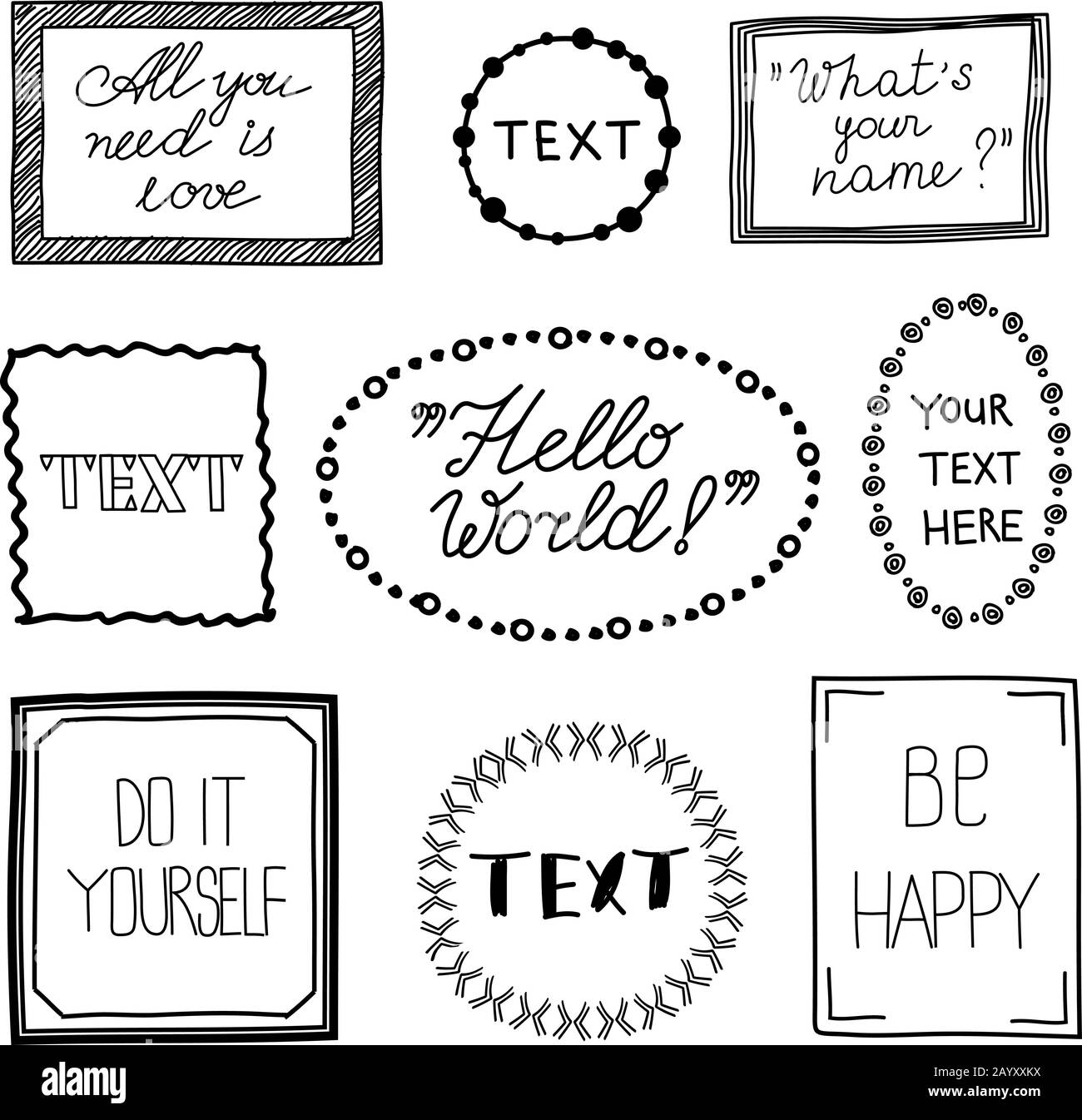 Handgezeichnetes Zitat Vintage Vectorrahmen. Doodle Bildfelder, Sprechblasen mit Textnachrichten und Kommas. Frame Vintage für Text und Doodle Frame für Message Speech Illustration Stock Vektor