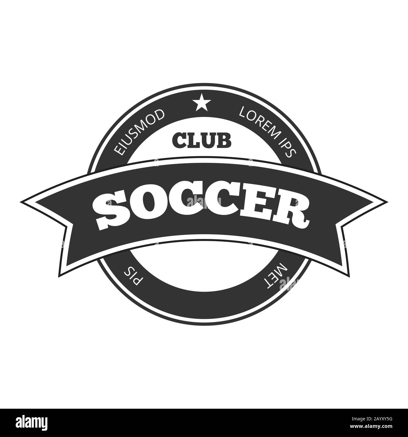 Vector Fußballlogo, Turnierabzeichen, Emblem zur Wettkampfvorlage in schwarz-weißer Abbildung isoliert Stock Vektor