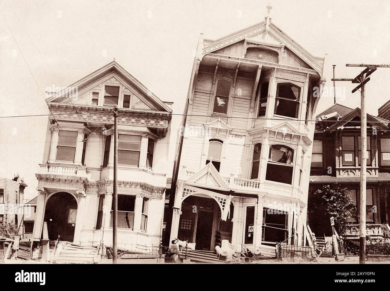 Häuser in San Francisco nach dem Erdbeben in San Francisco von 1906. (USA) Stockfoto