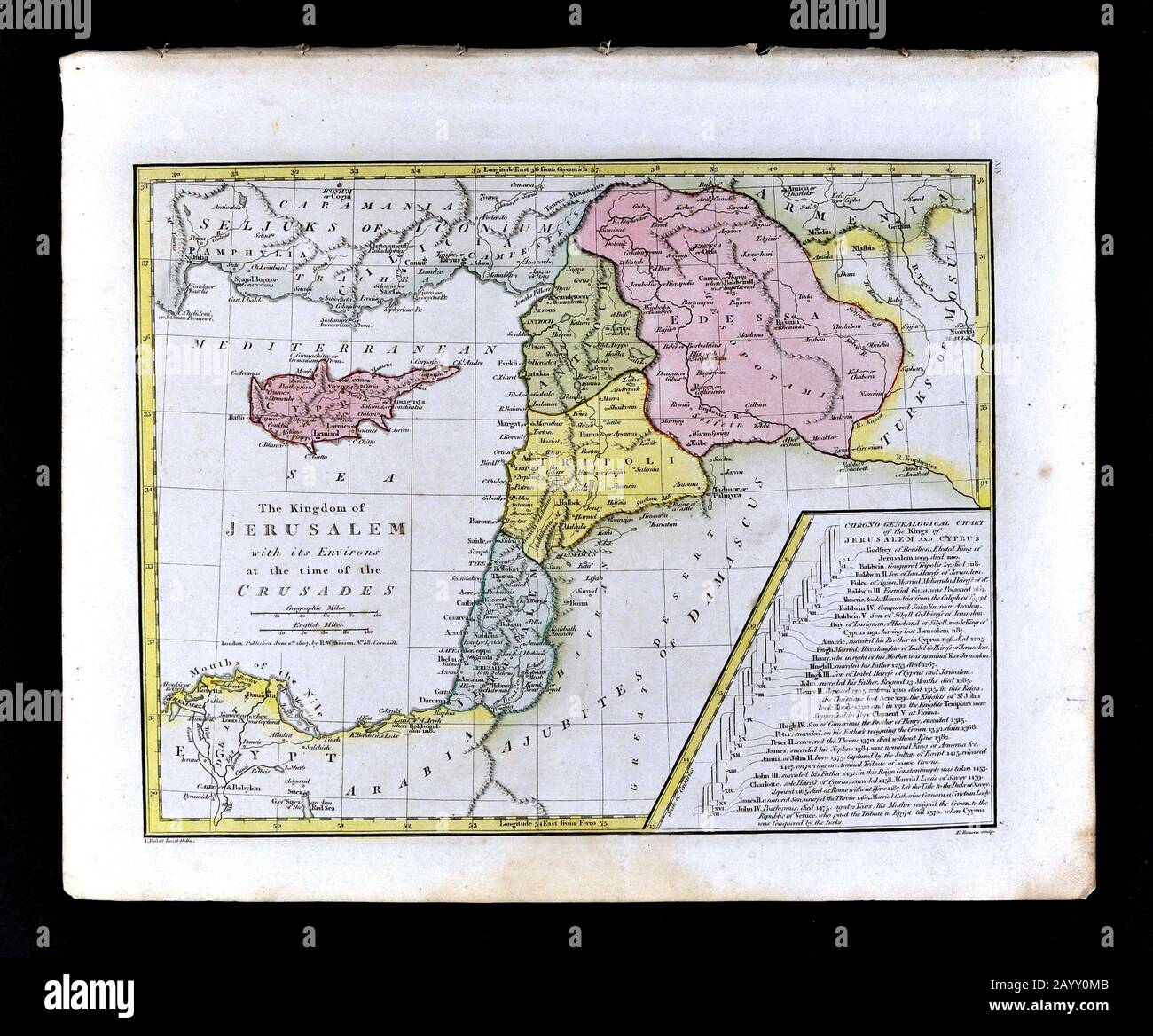 1808 Wilkinson Karte Jerusalem & Umgebung zur Zeit der Kreuzzüge - Palästina Tripolis Antioch Zypern Stockfoto