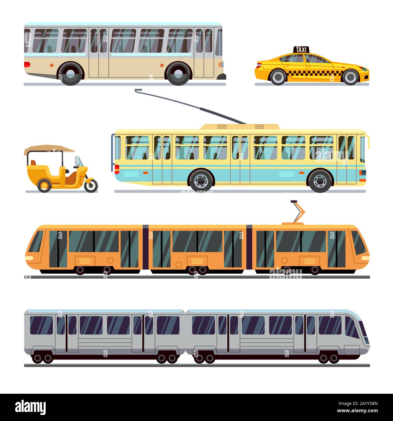 Stadtverkehr Vektor-Ebene Symbole gesetzt. Verkehrsfahrzeug Stadtverkehr und Transport von Stadtbild Stock Vektor