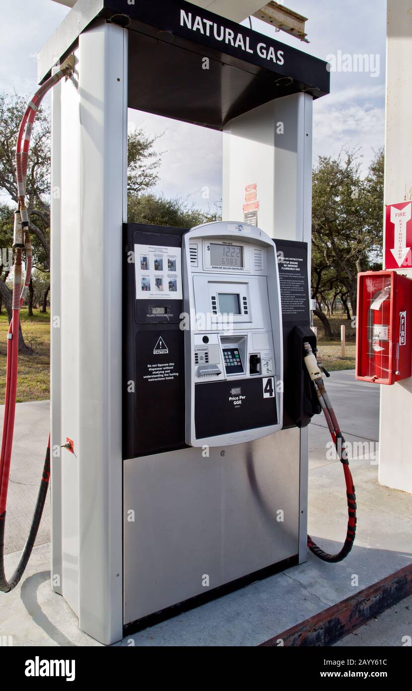 Erdgaspumpe, Tankstelle Für Fahrzeuge, Texas. Stockfoto