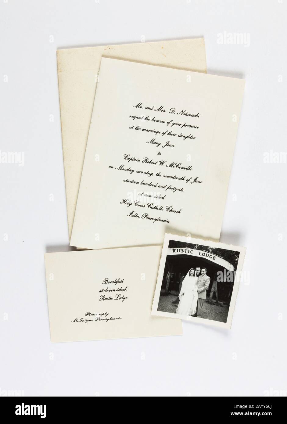 Einladung zur Hochzeit im Jahrgang 1946, USA Stockfoto