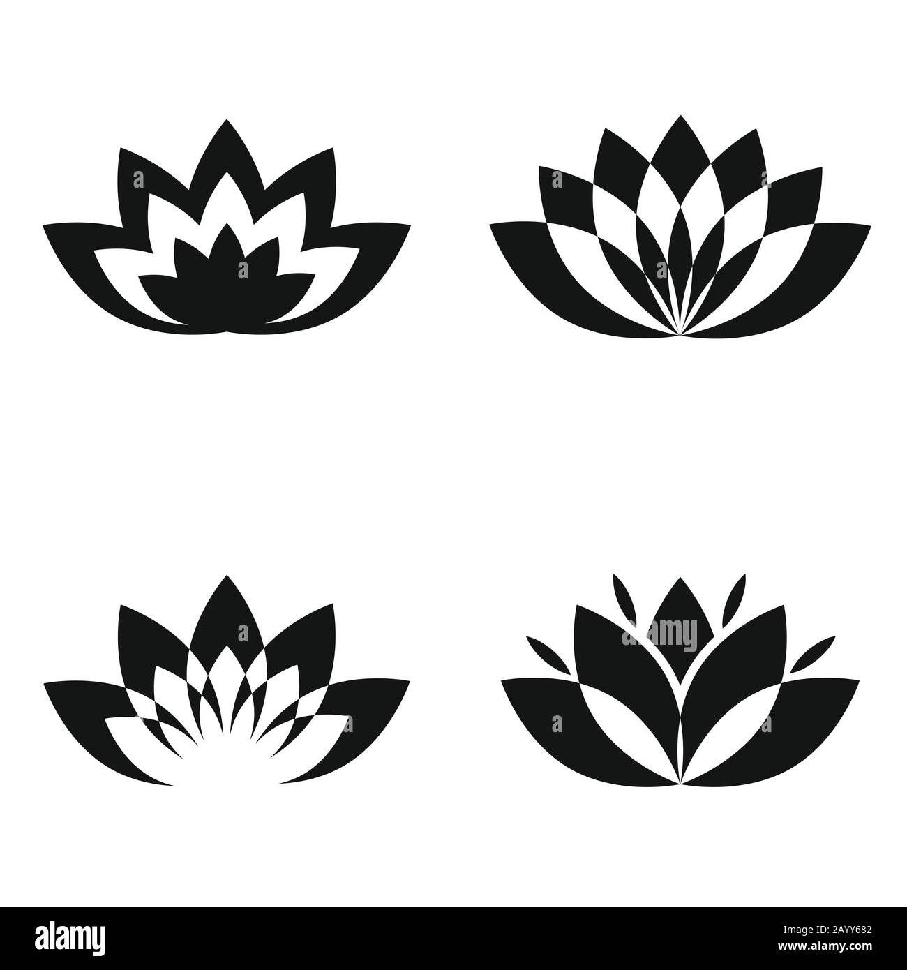 Schwarze Silhouettenblumen auf weißem Hintergrund. Monochromes Blumenelement für den Logotyp. Vektorgrafiken Stock Vektor