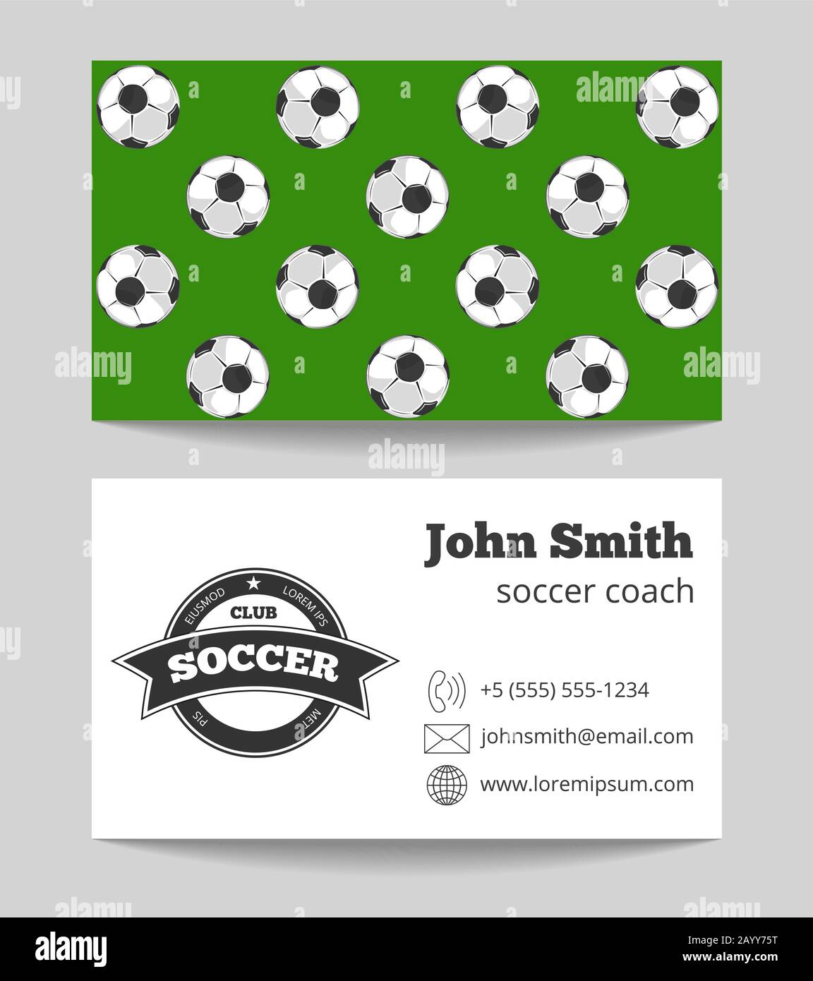 Business-Card des Fußballclubs auf beiden Seiten Vorlage in grün und weiß. Vektorgrafiken Stock Vektor