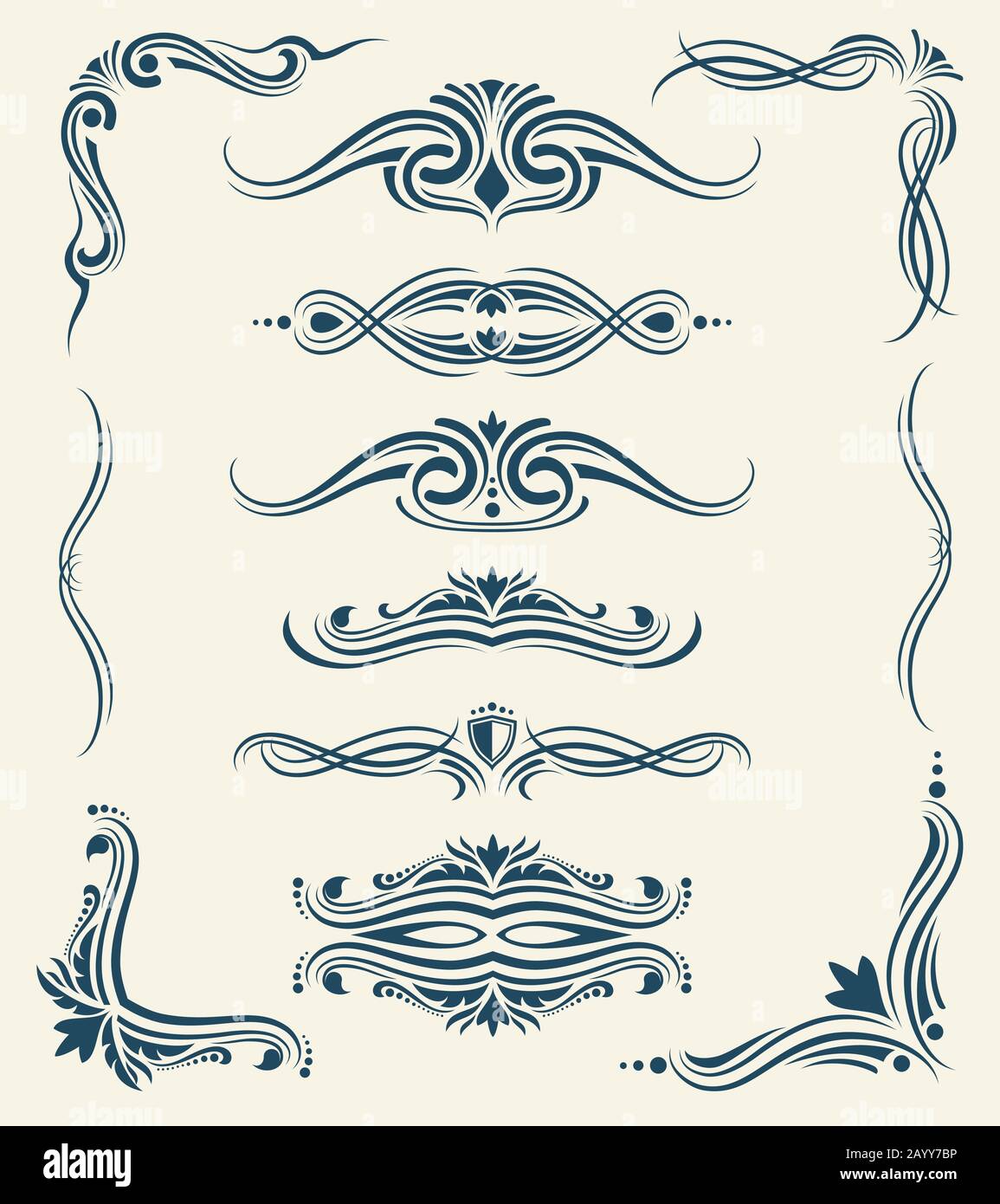 Vektor-Elemente mit aligraphischem Blumenmuster im Vintage-Look. Dekoration Vintage Element für Einladung, Satz Kalligraphie verzierte Design-Illustration Stock Vektor