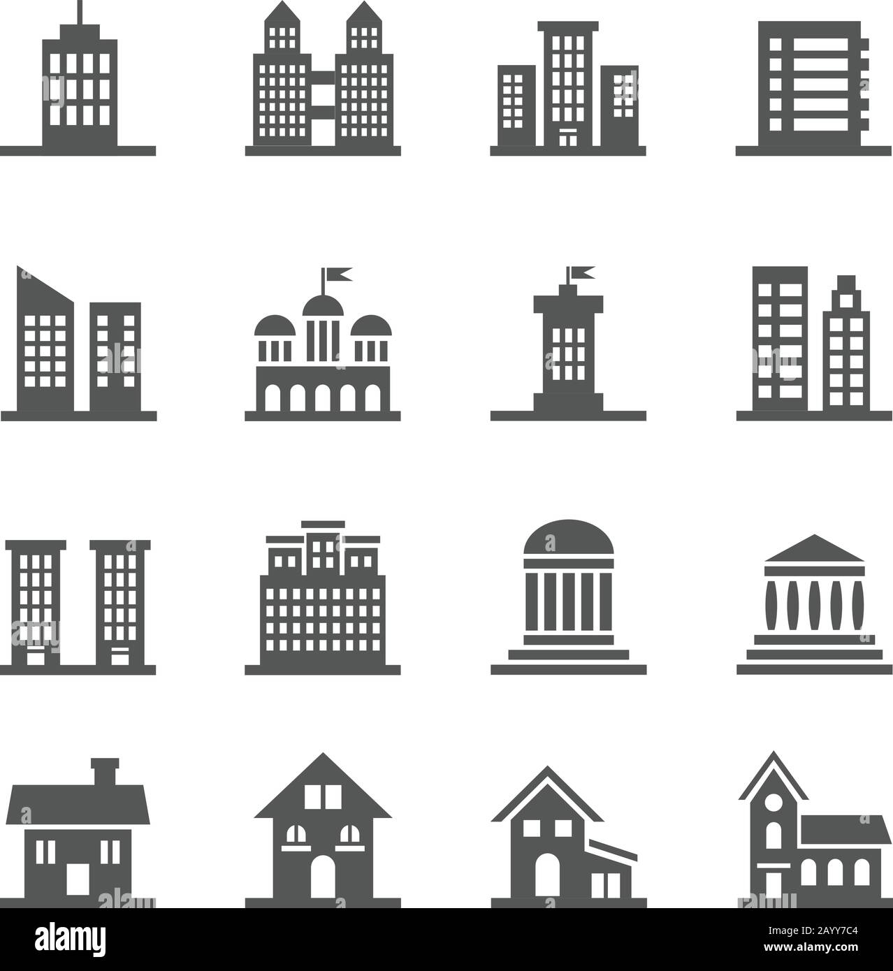 Gebäude, Hausvektor-Symbole. Haus- oder Hausbau Set Ikone- und Illustrationsarchitektur Gebäude Stock Vektor