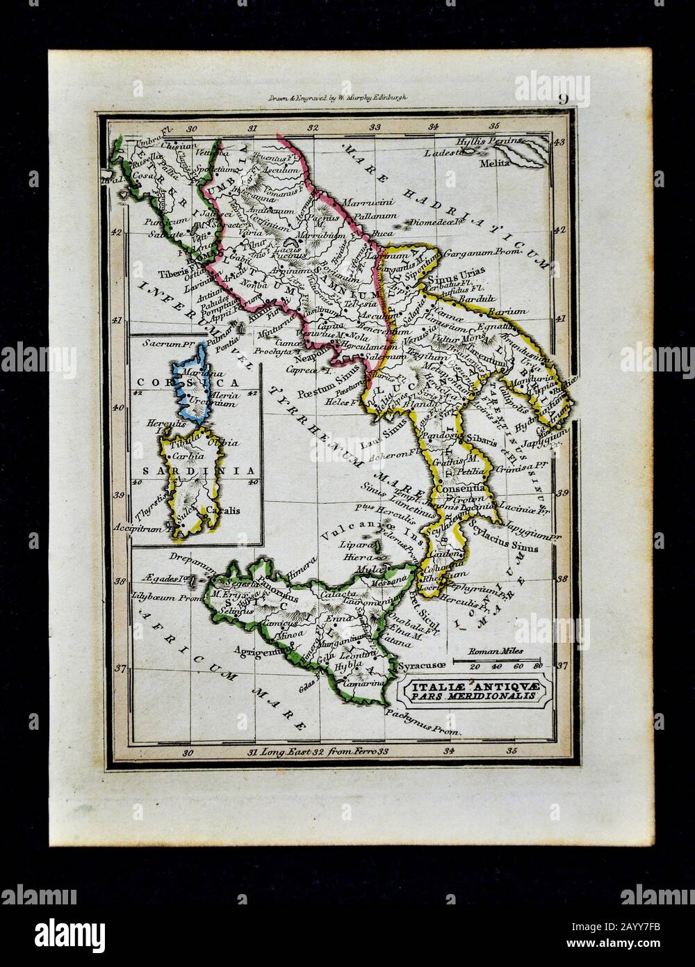 1832 Murphy Map Antiquae Antiquae Pars Meridionalis Antiquitäten Italien Rom Römische Roma Italia Stockfoto