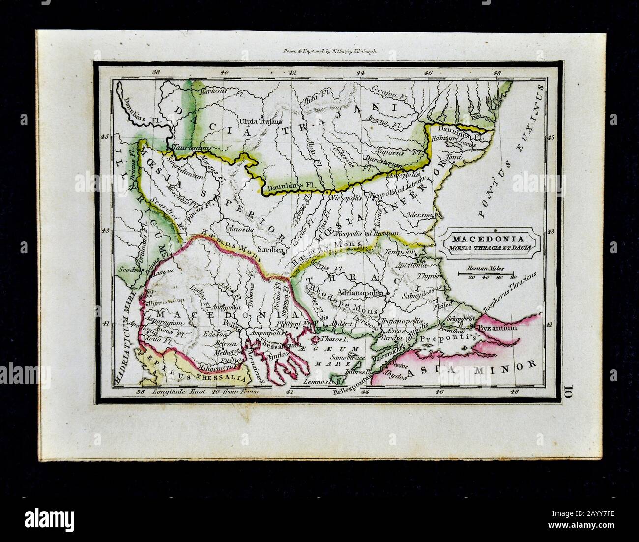 1832 Murphy-Karte des alten Mazedoniens Moesia Thracia et Dacia Griechenland Türkei Byzantium Balkan Stockfoto