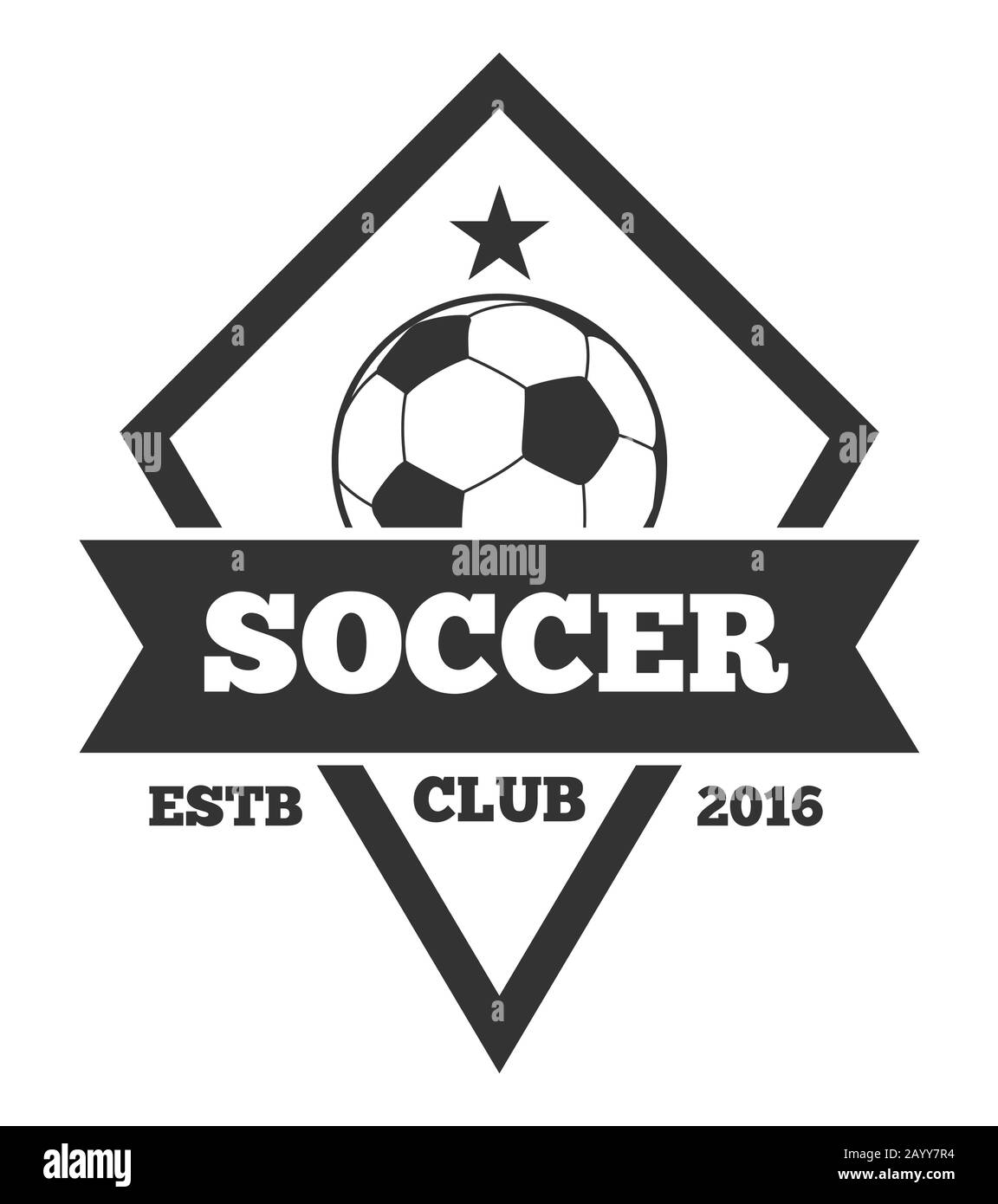 Vector Soccer Logo Template, Emblem in schwarz isoliert über weiß. Abbildung des Sportclub-Etiketts Stock Vektor