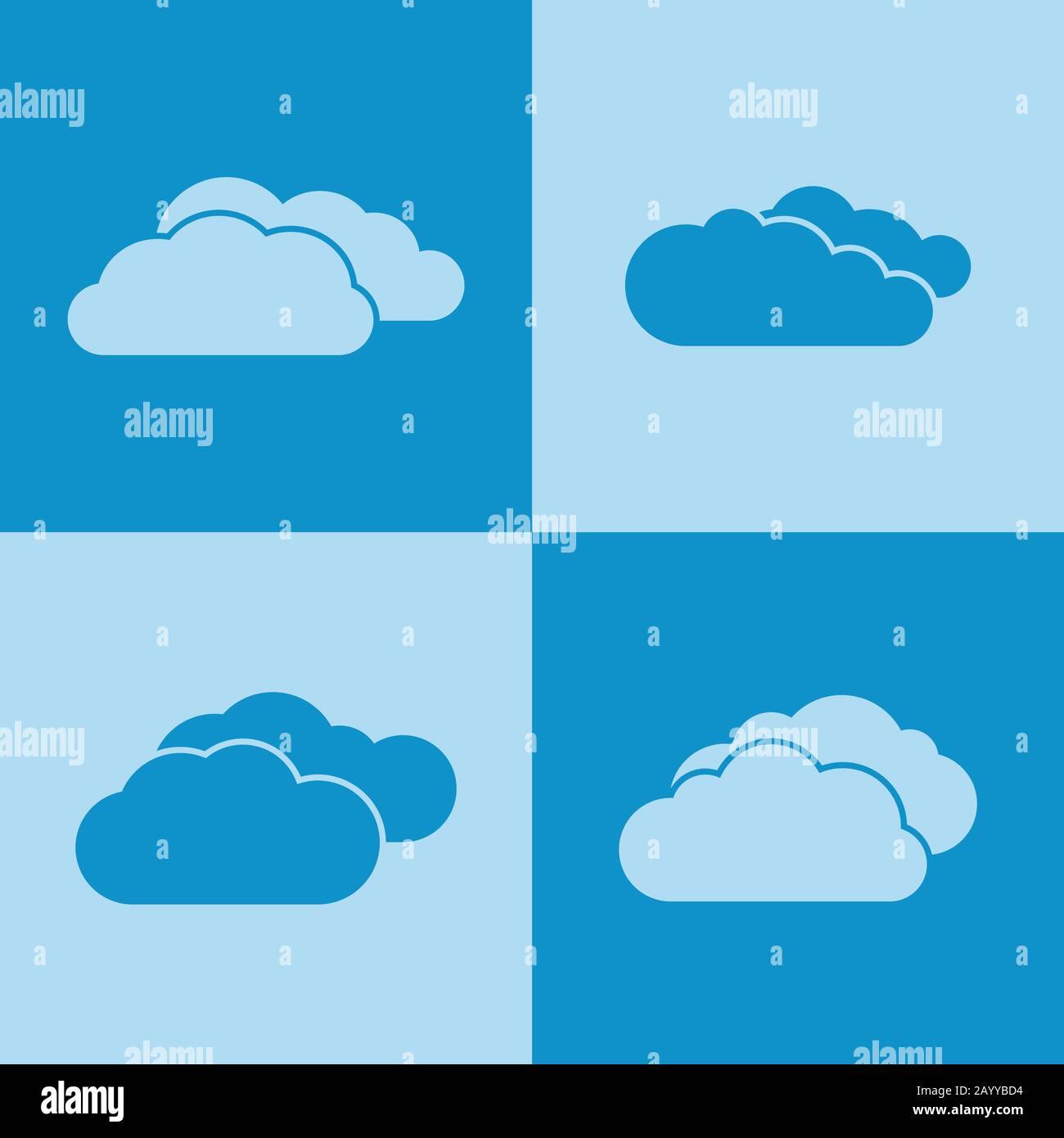 Cloud-Symbole auf blauem Hintergrund. Wetterwolken und Internetkommunikation. Vektorgrafiken Stock Vektor
