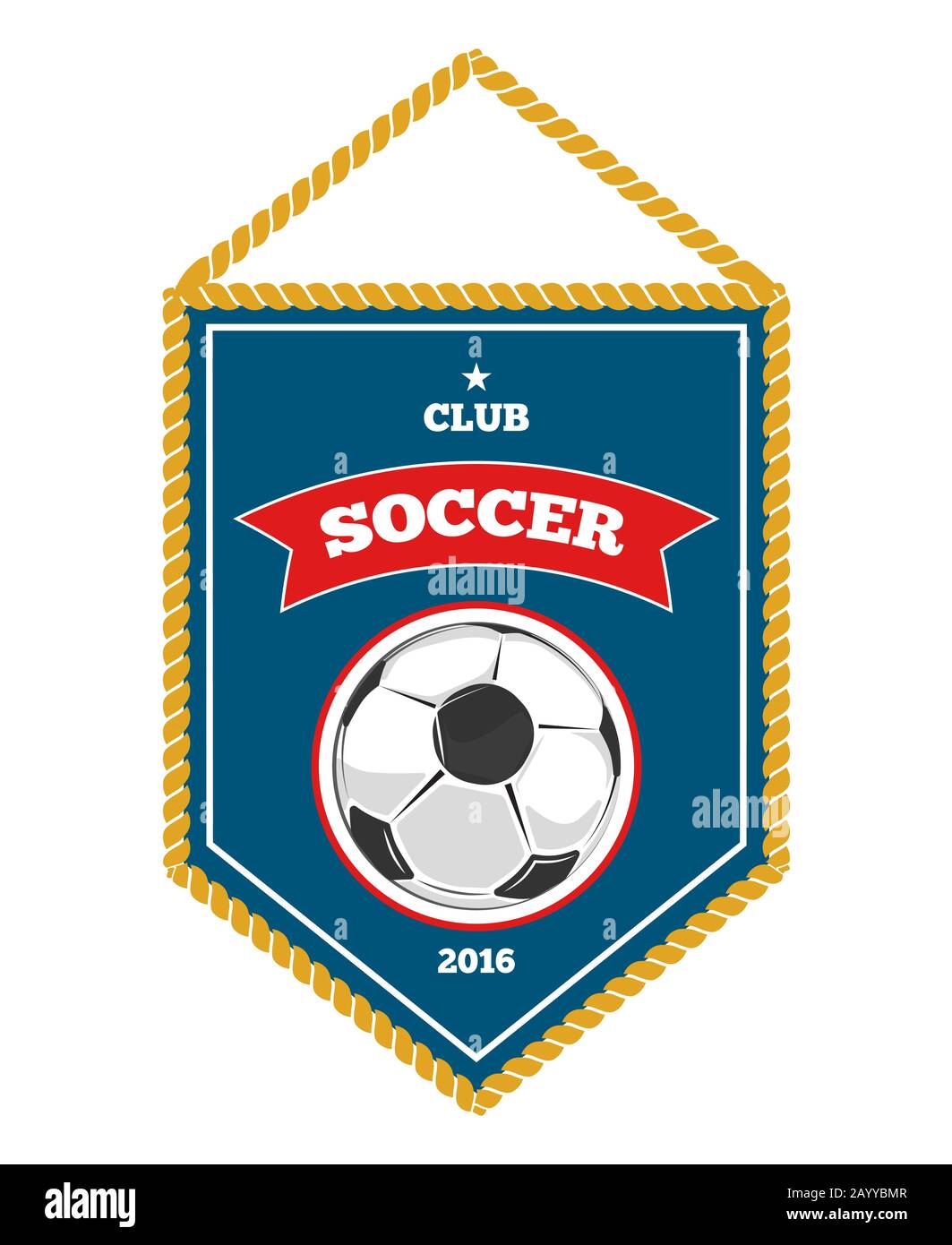 Blauer Fußballpennant isoliert weiß. Fahnenbanner für Fußballclub. Vektorgrafiken Stock Vektor