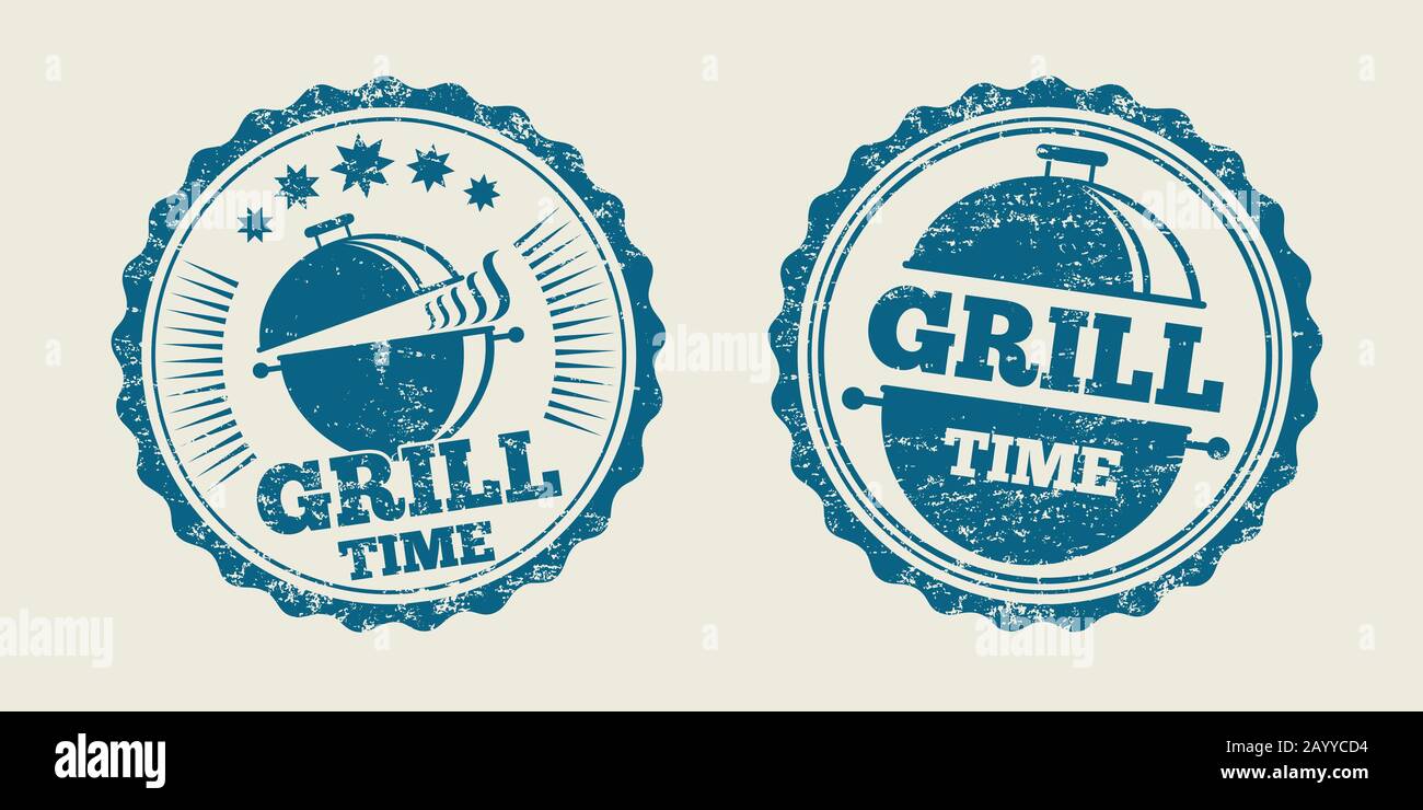 Grill Grill Barbecue Vintage Steak Menü Siegel Stempel. Grill-Siegel für Restaurant, Label Barbecue-Stempel. Vektorgrafiken Stock Vektor