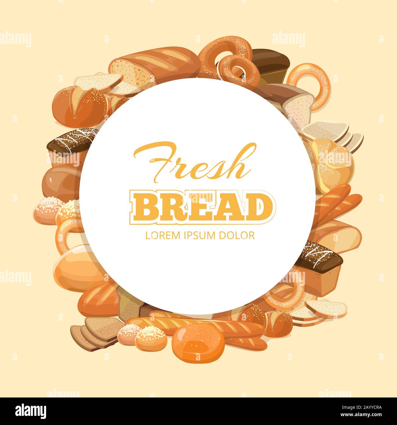 Verschiedene Brot-Vektor-Hintergründe. Müsli Brot natürlich und Emblem mit Produkt Brot und Backwaren Illustration Stock Vektor