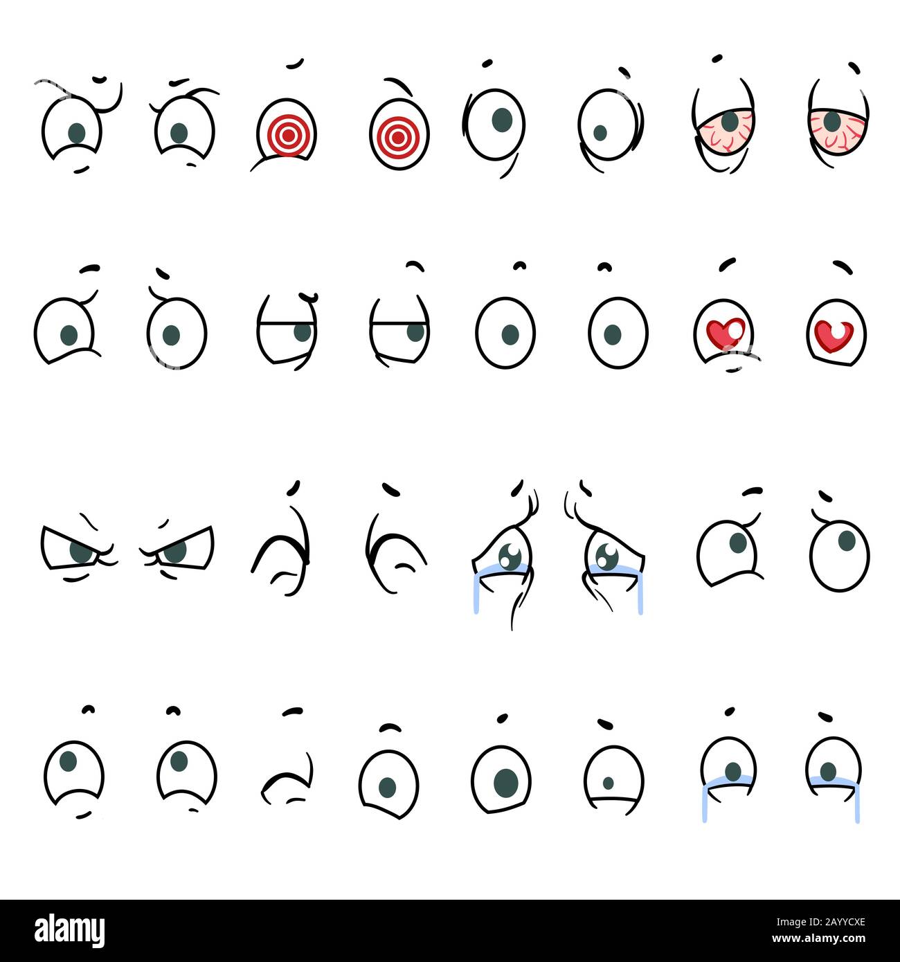 Menschen Cartoon-Augen in verschiedenen Ausdrücken mit Wut und Traurigkeit,  Überraschung und Glück. Comicfiguren von Vector Stock-Vektorgrafik - Alamy