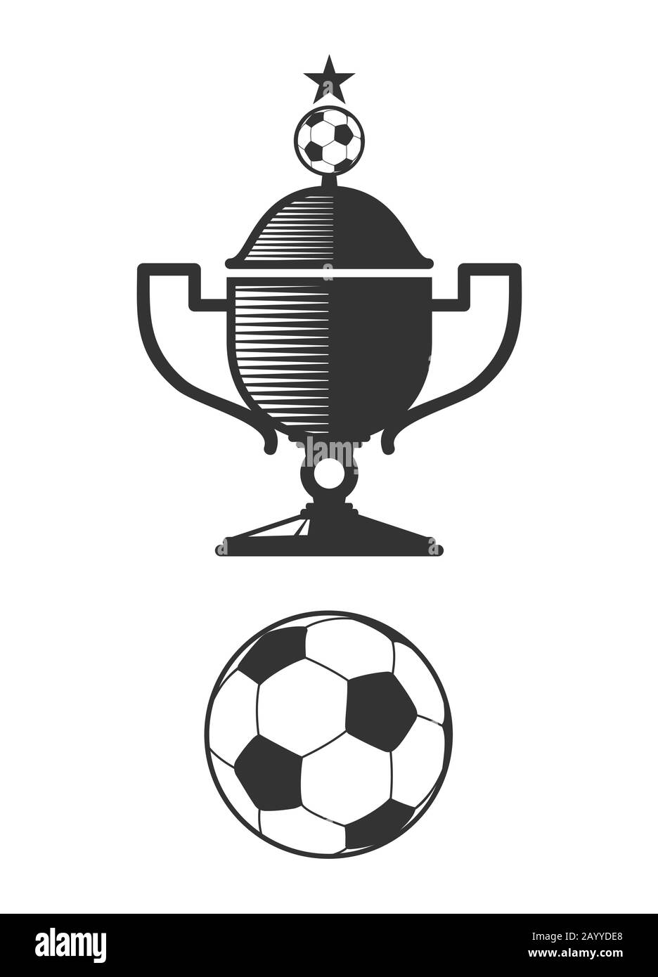 Elemente aus Fußball-Cup und Kugeldesign. Fußballlogo für das Sportteam. Vektorgrafiken Stock Vektor