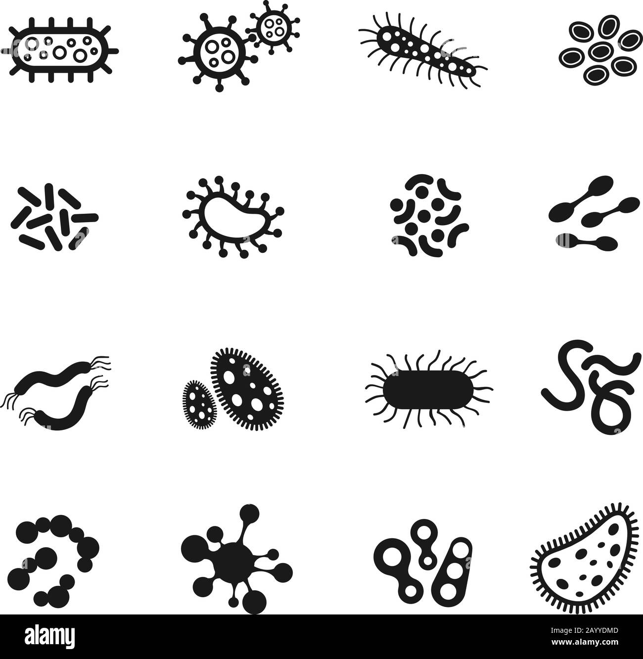 Bakterien, Mikroben, Superbug, Virus-Vektor-Symbole. Bakterienmedizin und Wissenschaftsbiologie Virusinfektion, mikroskopische Bakterien setzen Veranschaulichung Stock Vektor