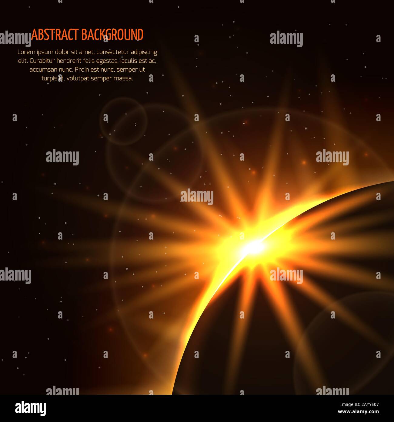 Hintergrund des Sonnenaufgang-Vektorraums. Planeten- und Sonnenaufgangsstern, Lichtaufgang in der Darstellung des Universums Stock Vektor
