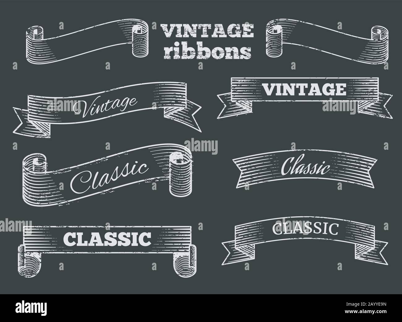 Handgezeichnete Vektor Banner Im Retro Band Auf Der Tafel Satz Mit Schablonen Fur Vintage Elemente Stock Vektorgrafik Alamy