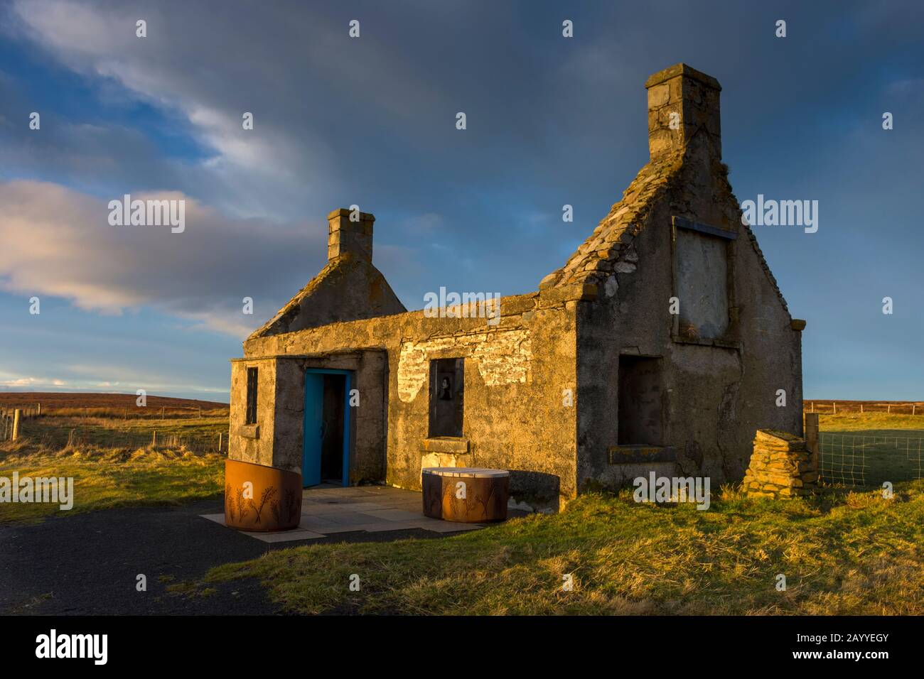 Das verderbliche Cottage von Moine House auf der Halbinsel A' Mhòine, Sutherland, Schottland, Großbritannien. Stockfoto
