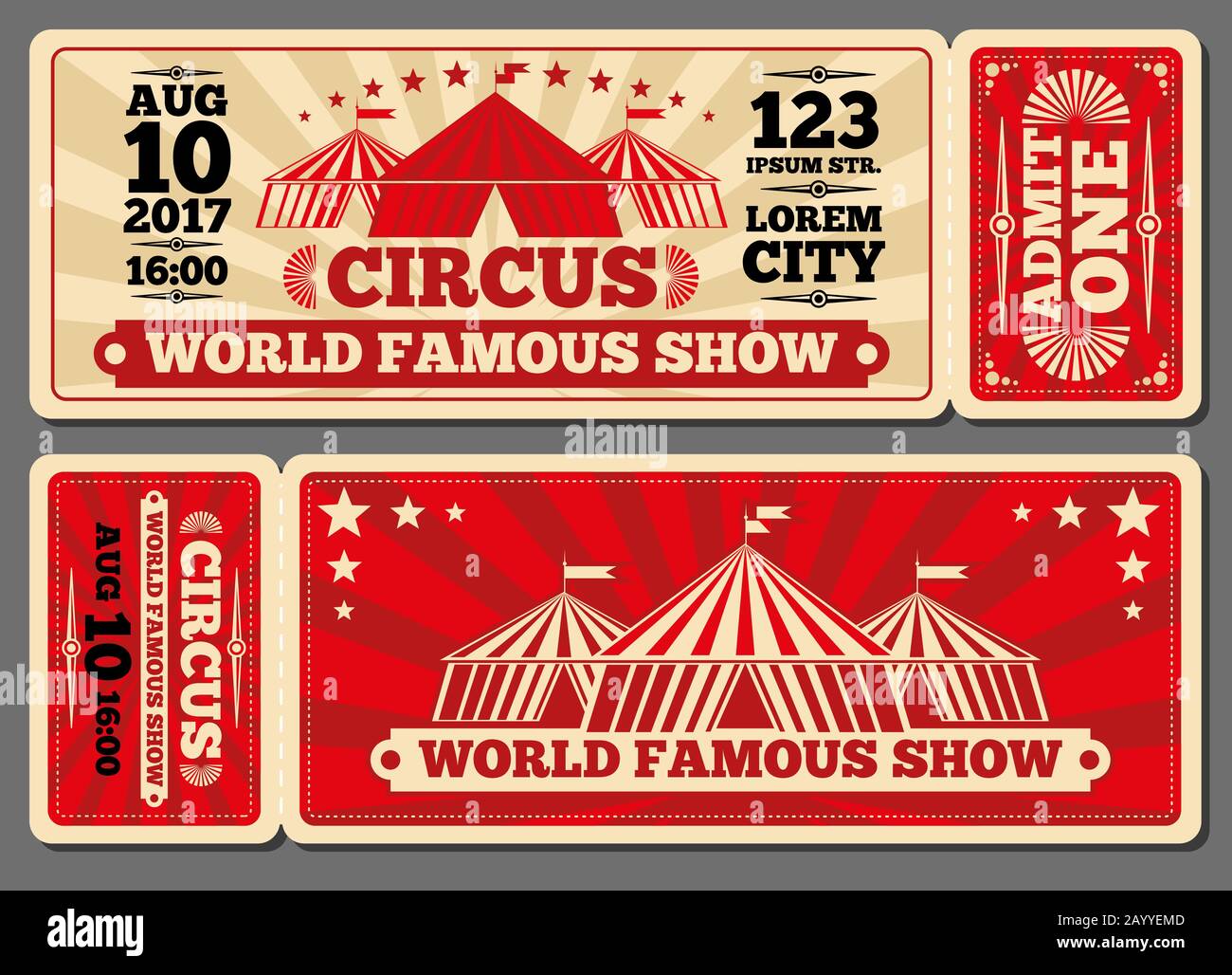 Circus Magic Zeigt Eintrittskarten Fur Eintrittskarten Eintrittskarte Fur Den Eintritt Zum Zirkus Und Die Vorlage Fur Die Illustration Stock Vektorgrafik Alamy