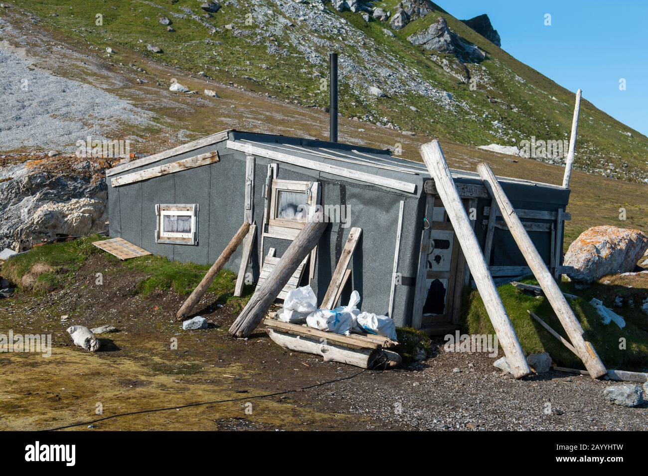 Die alten Trappers in Gnålodden im Hornsund in Svalbard, Norwegen. Stockfoto