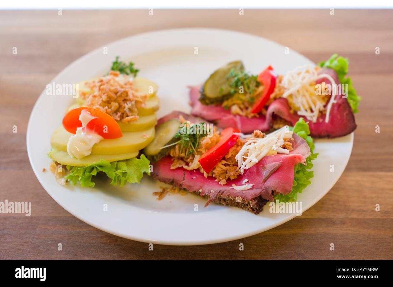 Ein Bild von Smørrebrød in Kopenhagen. Stockfoto