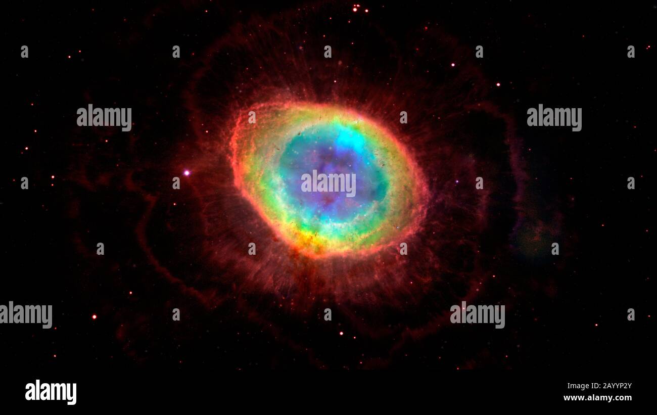 Der Ringnebel ist ein planetarischer Nebel im nördlichen Sternbild Lyra. Elemente des Bildes von der NASA eingerichtet. Stockfoto