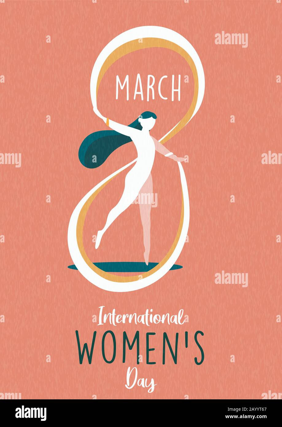 Internationale Grußkarte Für Den Frauentag Illustration der schönen Frau, die am 8. märz die Form der 8. Nummer für ein Event-Konzept für Gleichberechtigung oder einen Urlaub für Frauen erreicht hat Stock Vektor