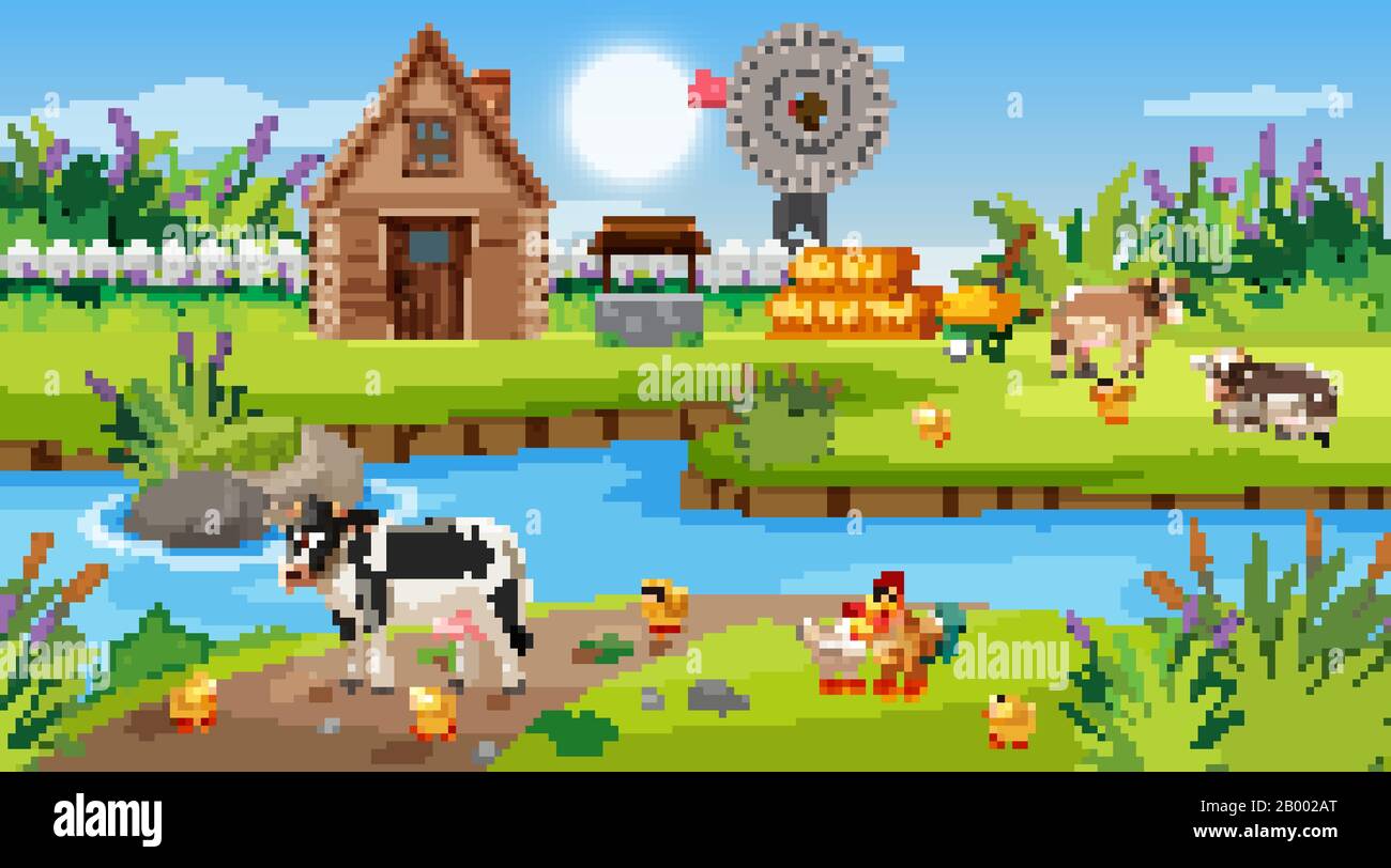 Szene mit Holzhäuschen in der Feldillustration Stock Vektor